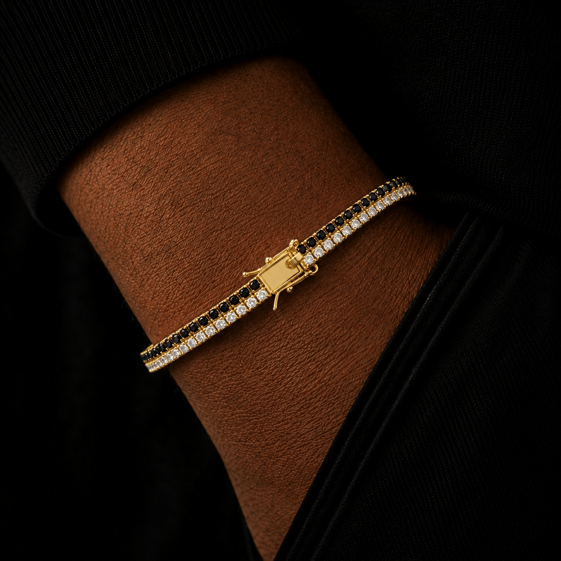 18k Gold Duel Onyx Tennis Bracelet
