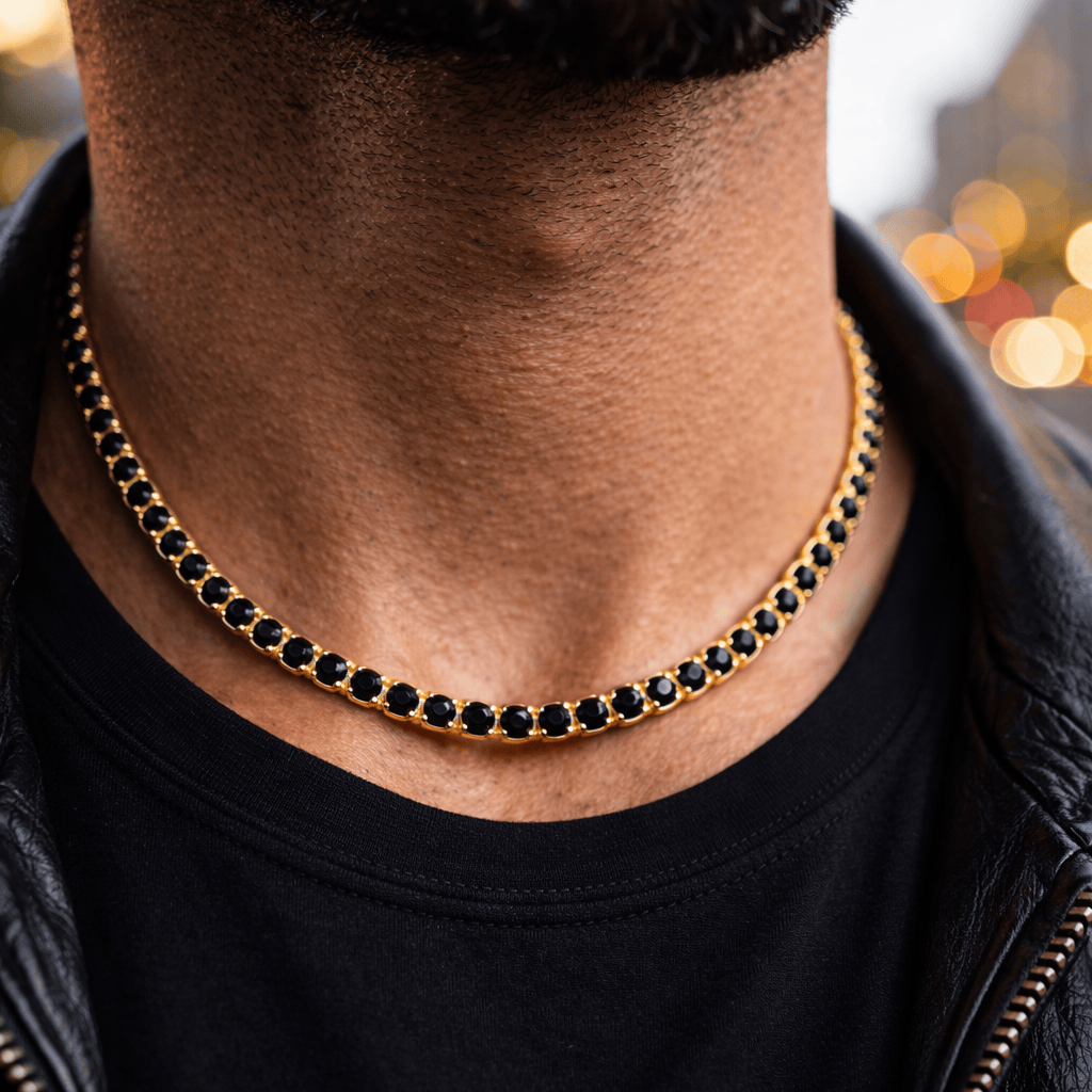 18k Onyx Gold Tennis Chain