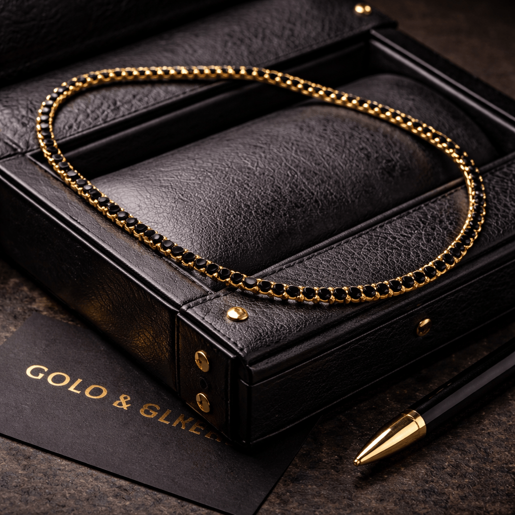 18k Onyx Gold Tennis Chain