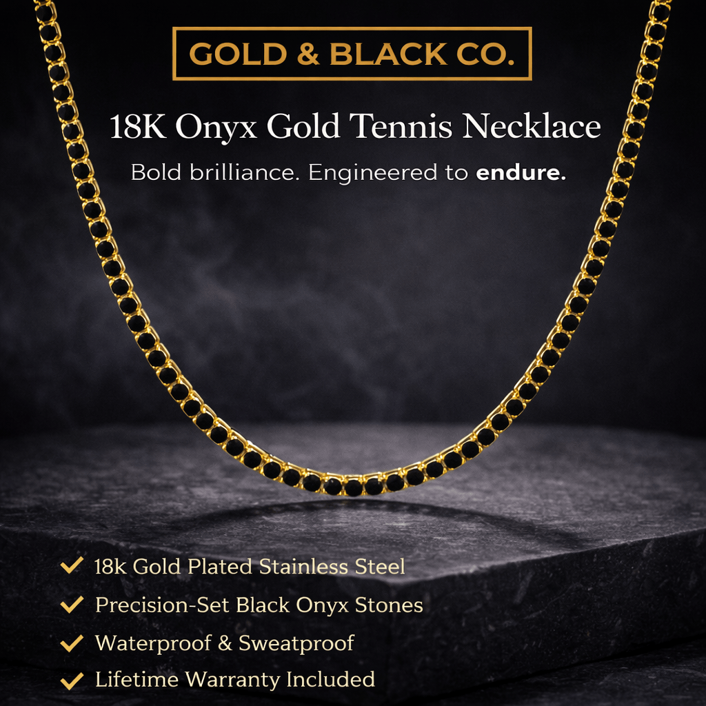 18k Onyx Gold Tennis Chain