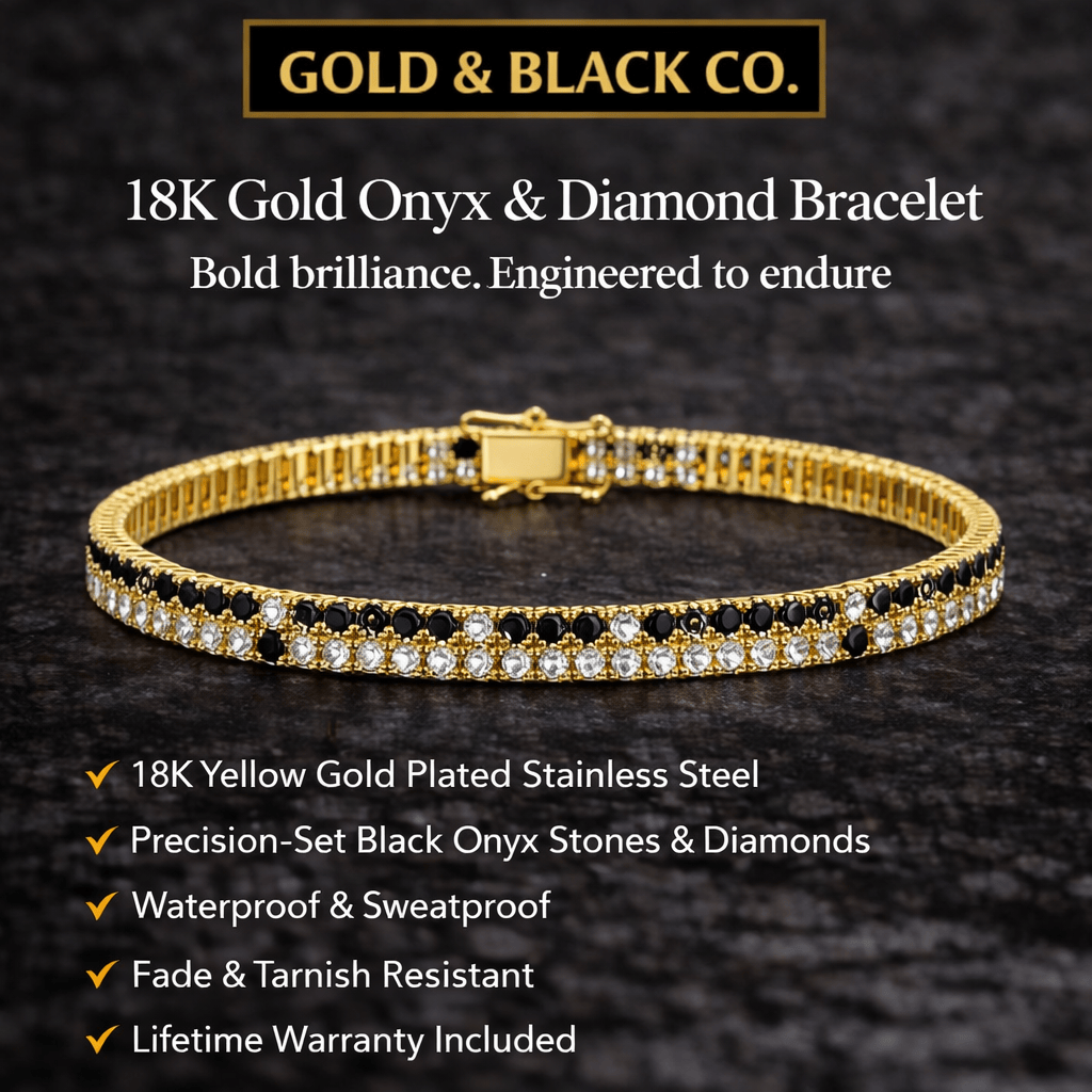18k Gold Duel Onyx Tennis Bracelet