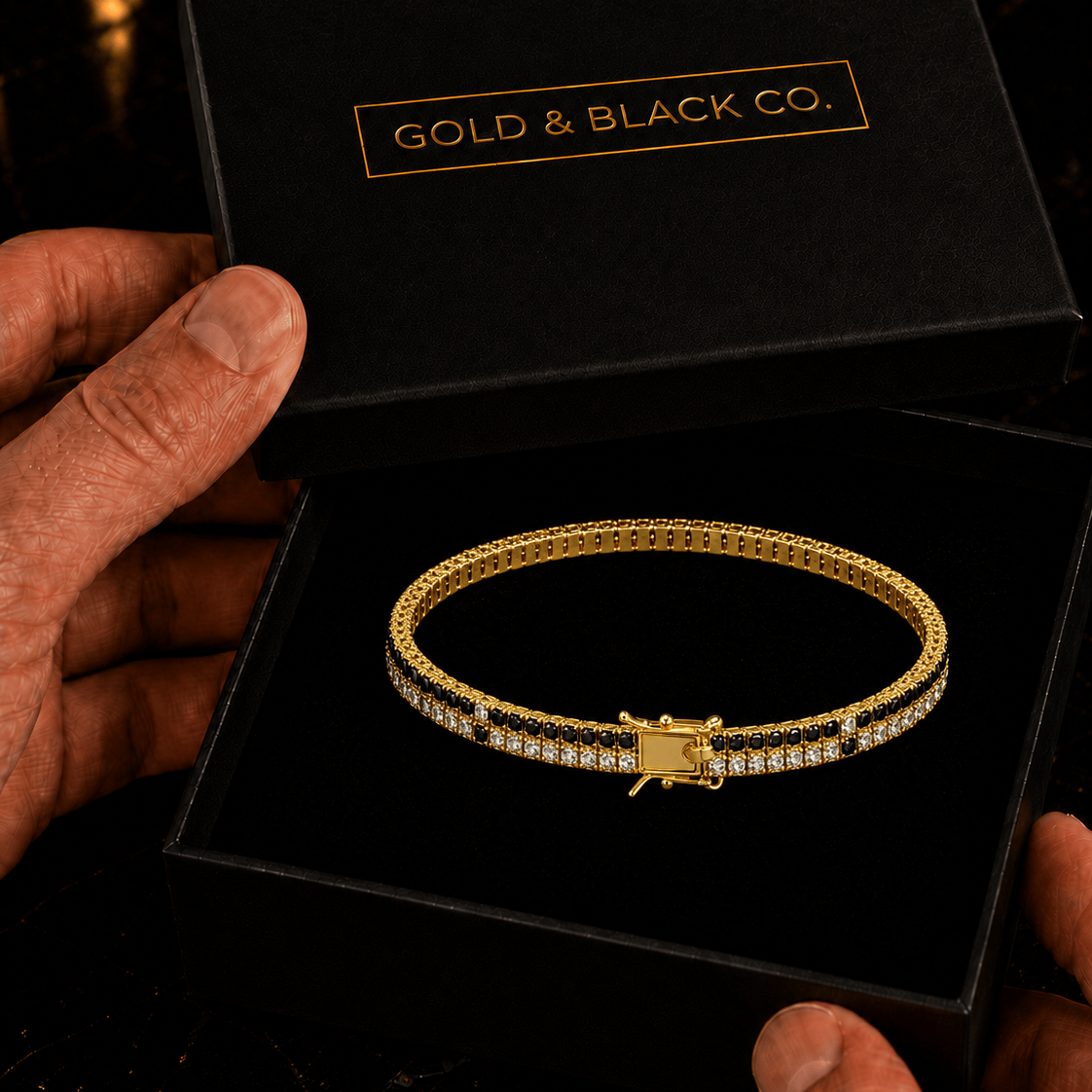 18k Gold Duel Onyx Tennis Bracelet