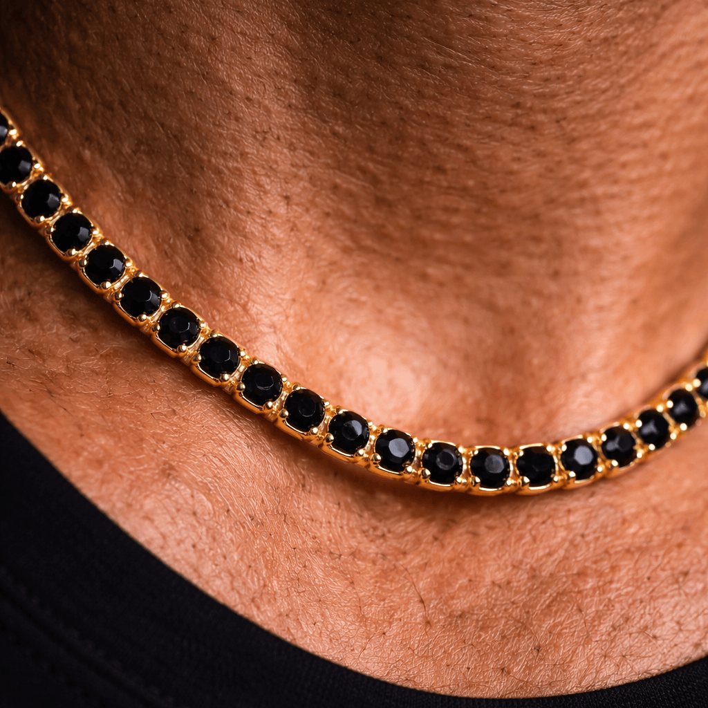 18k Onyx Gold Tennis Chain