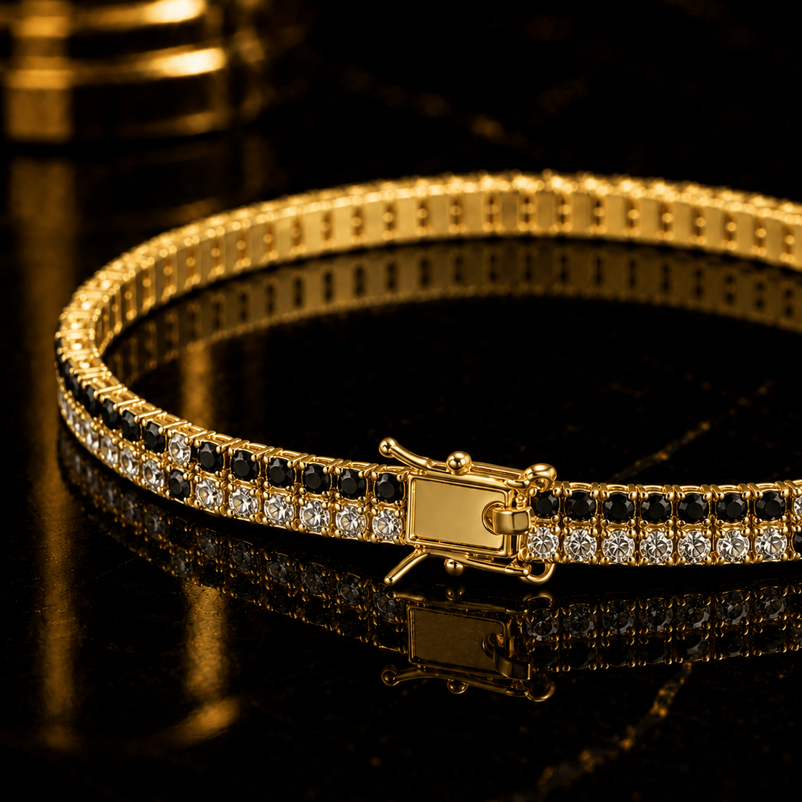 18k Gold Duel Onyx Tennis Bracelet
