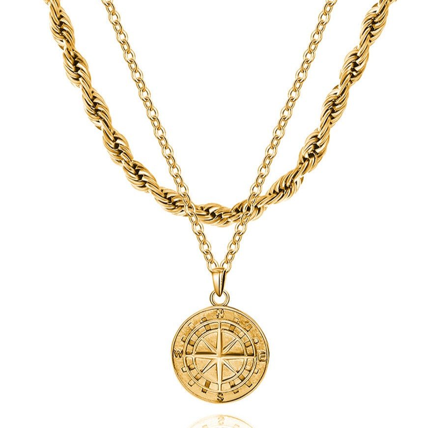 Compass Medallion Necklace in 14k Yellow Gold
