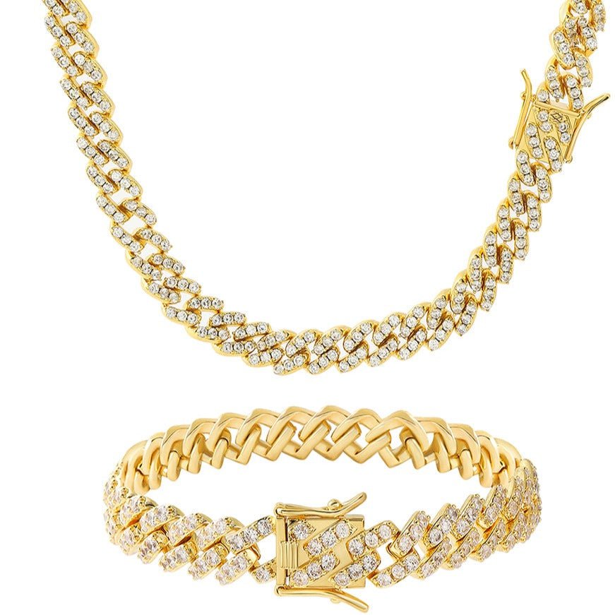 Iced Cuban Chain 10mm Set (Gold)