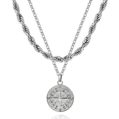Compass Necklace Set (White Gold)