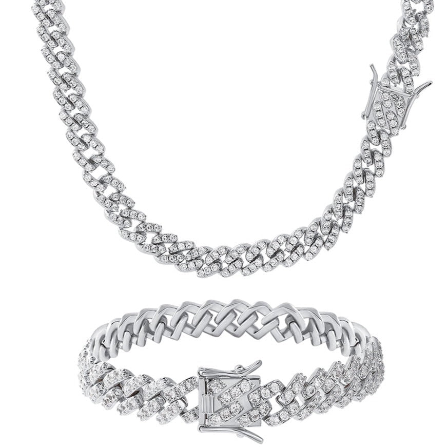 Iced Cuban Chain 10mm Set (White Gold)