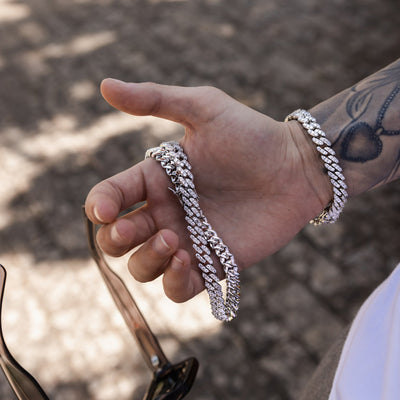 Cuban Chain 8mm Set (White Gold)