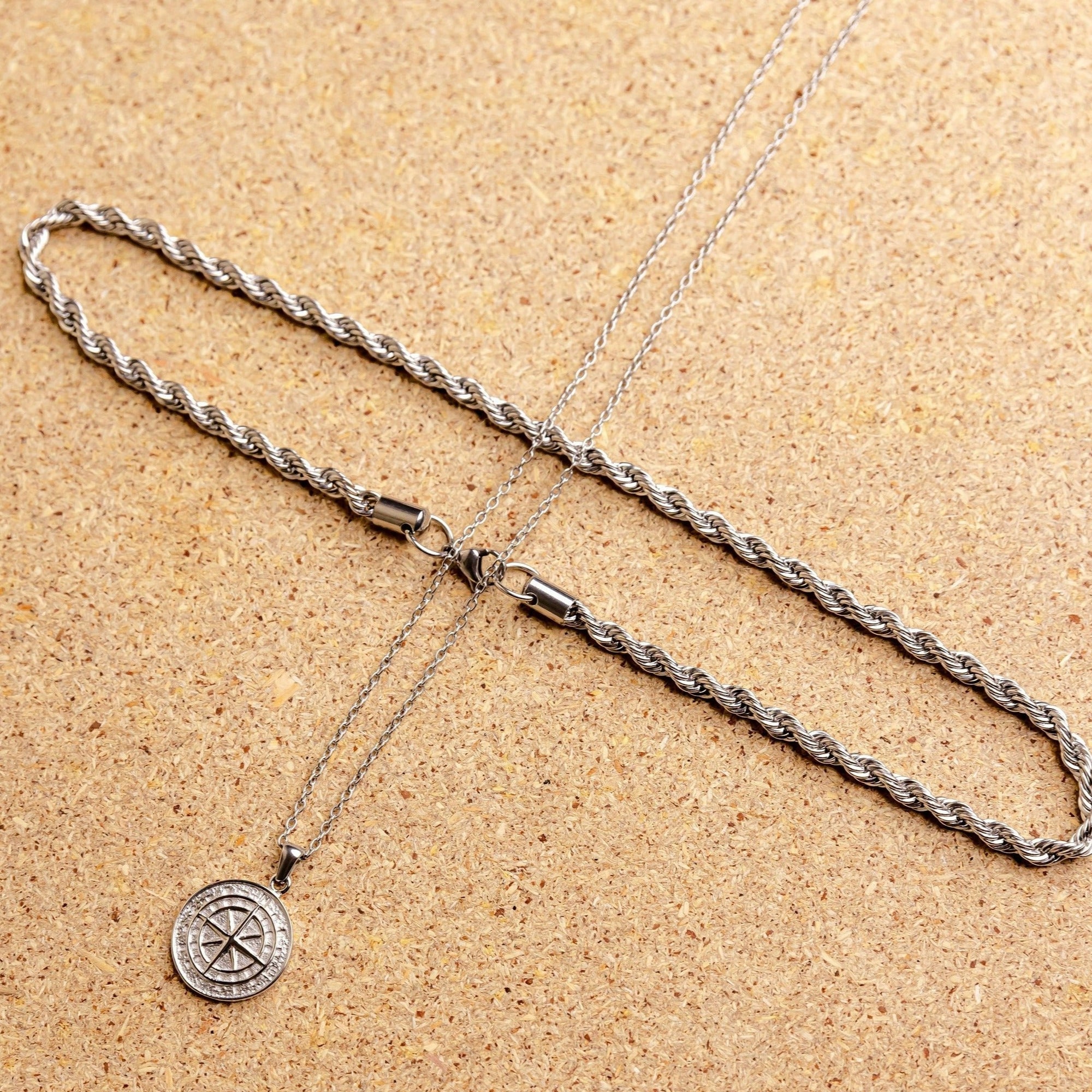 Compass Necklace Set (White Gold)