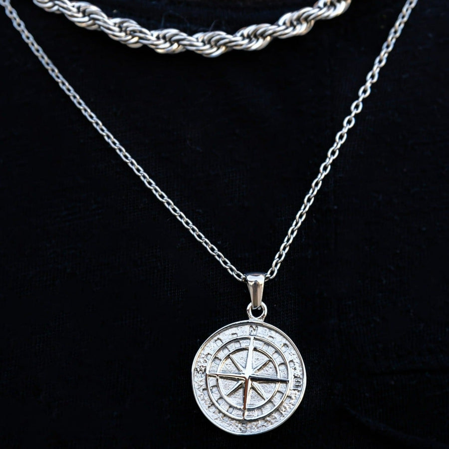 Compass Necklace Set (White Gold)
