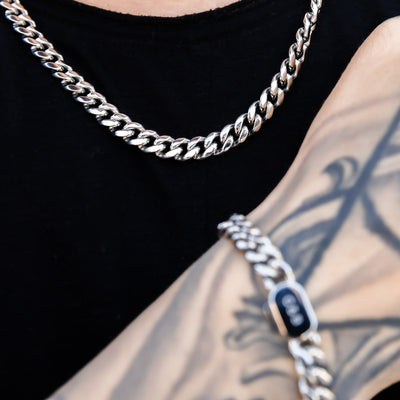 Cuban Chain 8mm Set (White Gold)