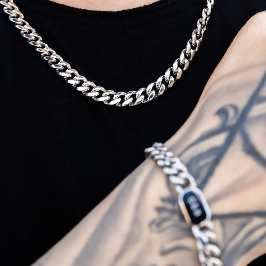 Cuban Chain 8mm Set (White Gold)