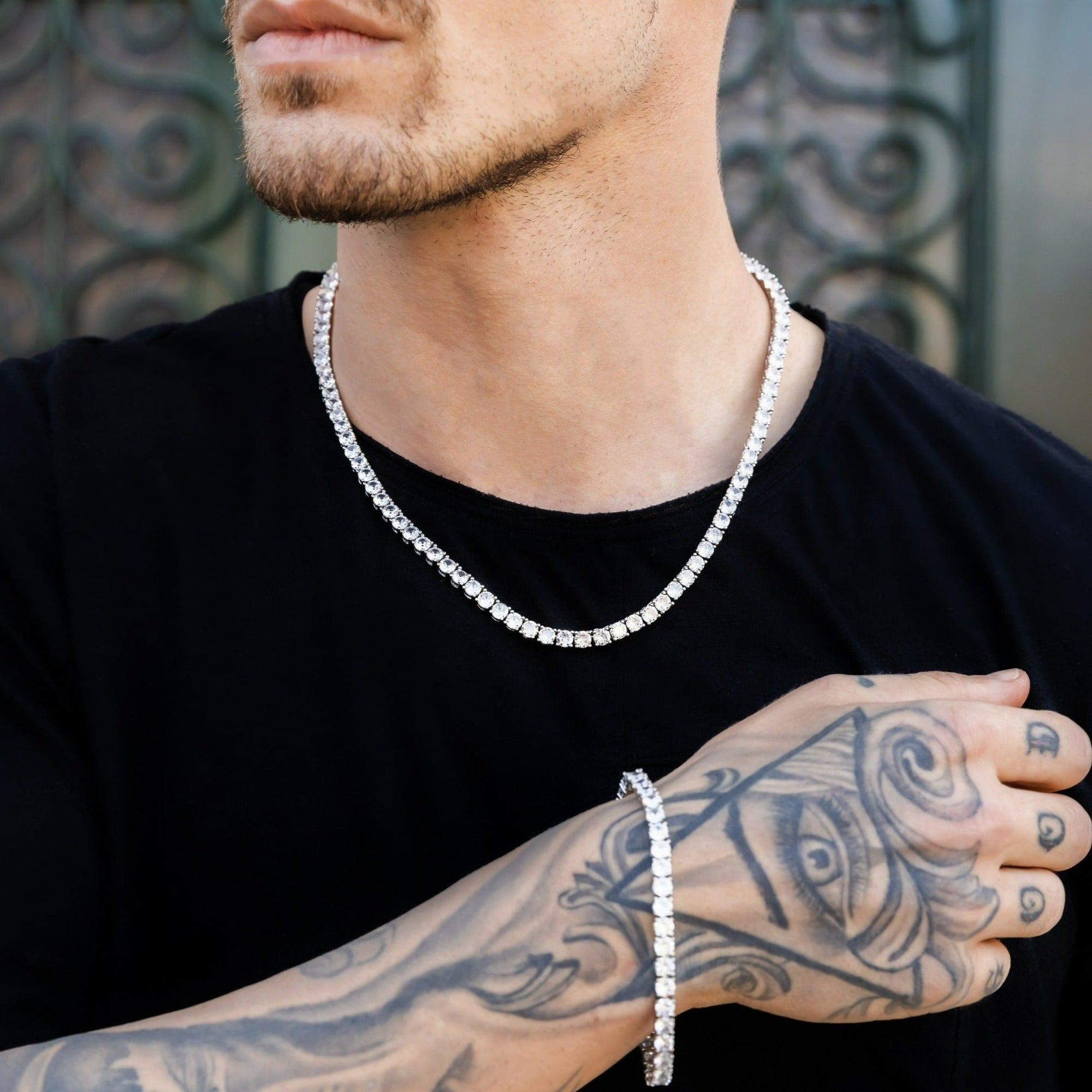 Tennis Chain Set (White Gold)